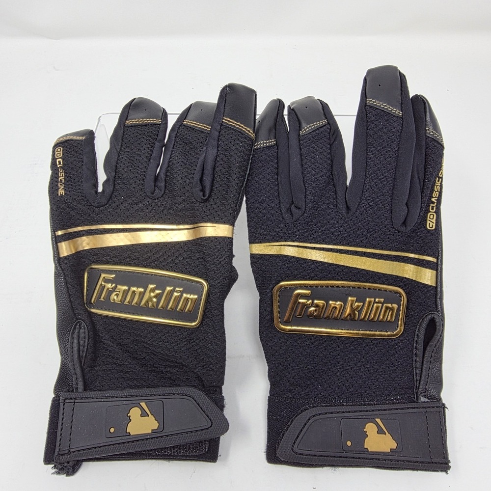 Franklin Classic One LT Batting Gloves Gold Black Men's LARGE MLB Official Pair - Picture 2 of 5